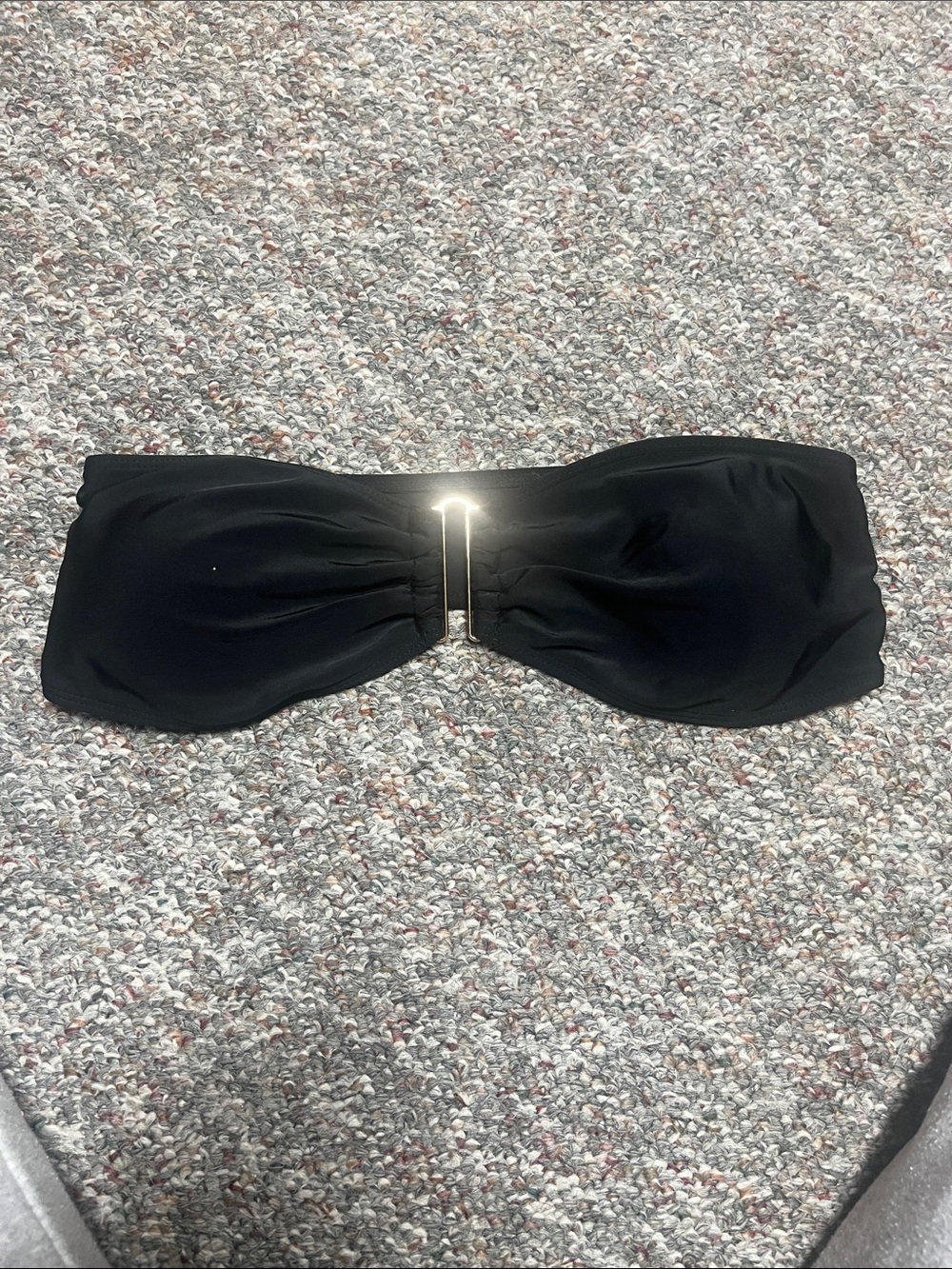 SHEIN Black Bandeau Swim Top with Gold Center Bar